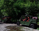 全地形车搭载灭火队员快速在林间穿插前进。